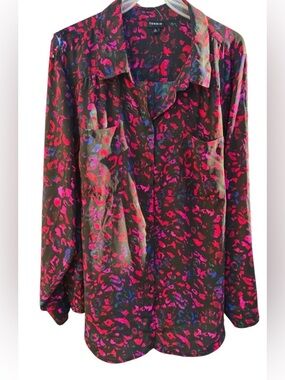 Torrid Black Pink Abstract Button Down Blouse Size 3 3X Long Sleeve